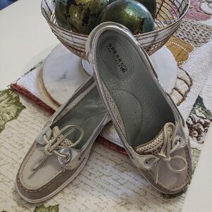 Sperry Women's Cream and Silver Top Siders Mesh detail